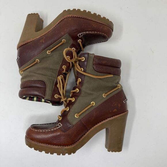 Sperry Top-Siders Trinity Heeled Ankle Boots Pebbled Leather Textile Size 8M - Picture 5 of 13